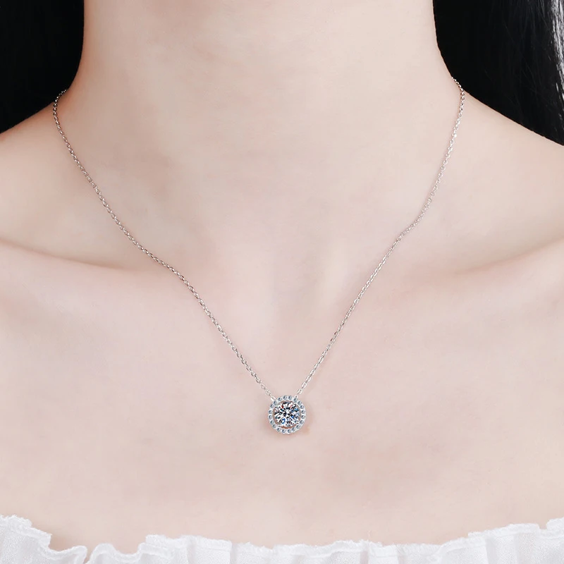 NeeTim 1ct D Color VVS1 Moissanite Jewelry Set 925 Silver with White Gold Plated Pendant Necklace Stud Earrings Sets for Women