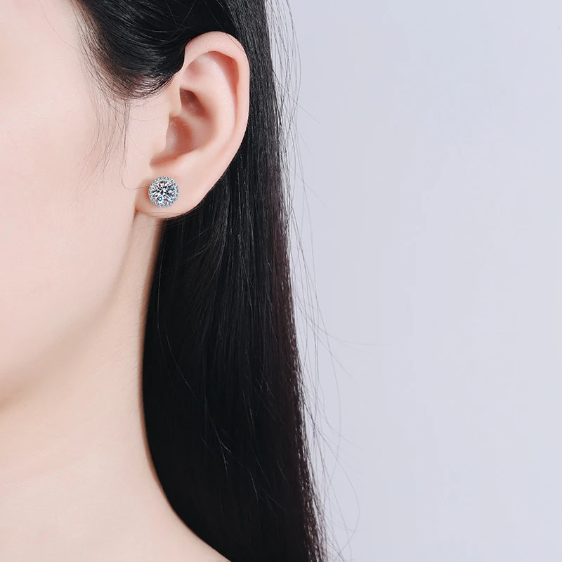 NeeTim 1ct D Color VVS1 Moissanite Jewelry Set 925 Silver with White Gold Plated Pendant Necklace Stud Earrings Sets for Women