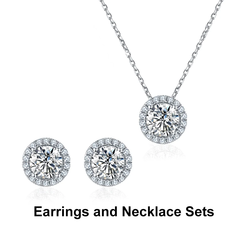 NeeTim 1ct D Color VVS1 Moissanite Jewelry Set 925 Silver with White Gold Plated Pendant Necklace Stud Earrings Sets for Women