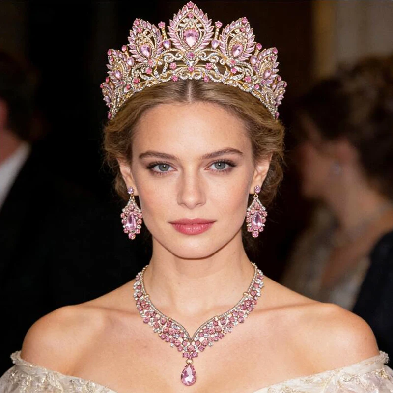 Princess Queen Bride Jewelry Sets for Women Tiaras Necklace Earrings Set Prom Wedding Crown Sets Party Birthday Gifts