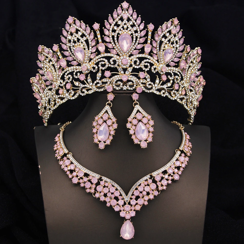 Princess Queen Bride Jewelry Sets for Women Tiaras Necklace Earrings Set Prom Wedding Crown Sets Party Birthday Gifts