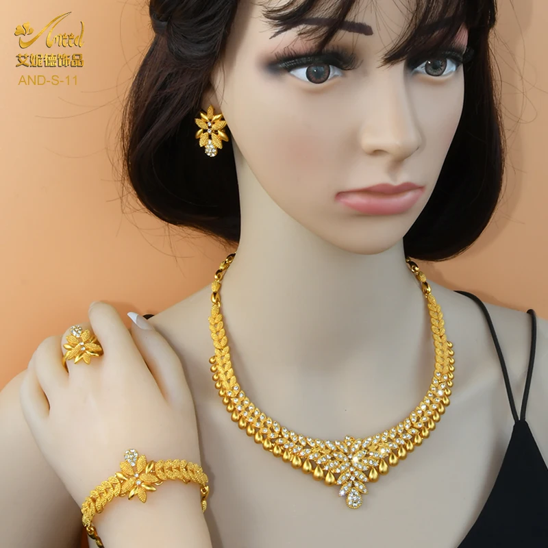 ANIID African Jewelry Set Big Necklace Dubai Ethiopian Gold Color Jewelery Earring Bracelet For Women Bridal Choker Wholesale ANIID African Jewelry Set Big Necklace Dubai Ethiopian Gold Color Jewelery Earring Bracelet For Women Bridal Choker Wholesale