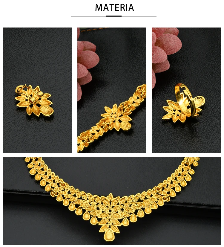 ANIID African Jewelry Set Big Necklace Dubai Ethiopian Gold Color Jewelery Earring Bracelet For Women Bridal Choker Wholesale