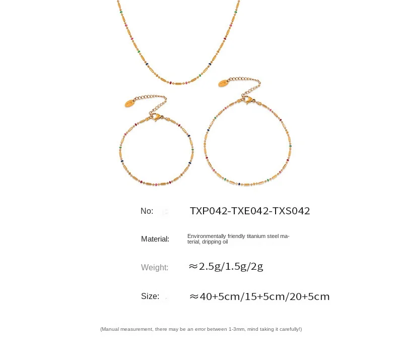 Stainless Steel Gold Plated Necklace Bracelet Anklet Set Fashion Colorful Enamel Beaded Chain Women's Waterproof Jewelry Gift