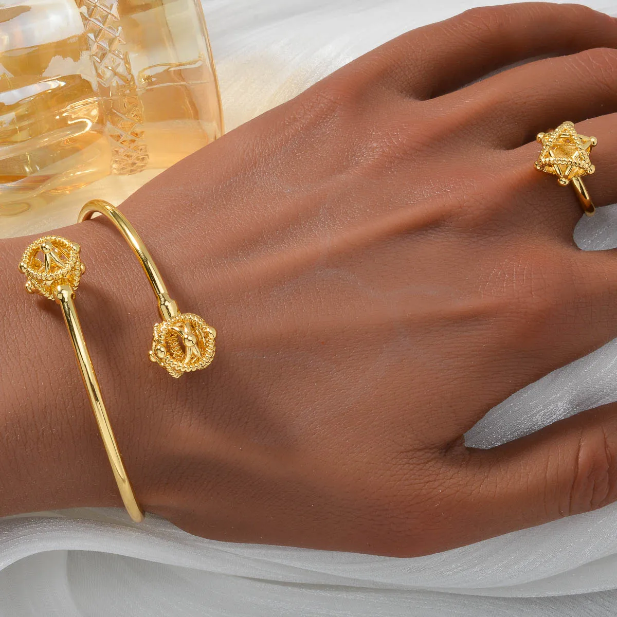 Diana Baby Bohemia 4pcs Luxury Dubai Earrings Gold Plated Bracelet Necklace Wedding Bride Ring Jewelry Sets For Women Gift