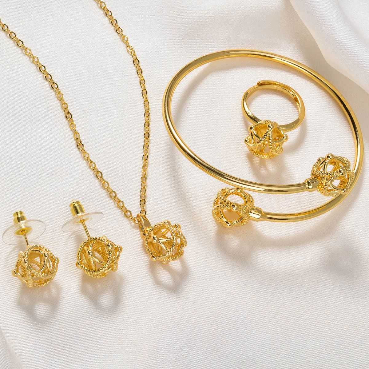 Diana Baby Bohemia 4pcs Luxury Dubai Earrings Gold Plated Bracelet Necklace Wedding Bride Ring Jewelry Sets For Women Gift