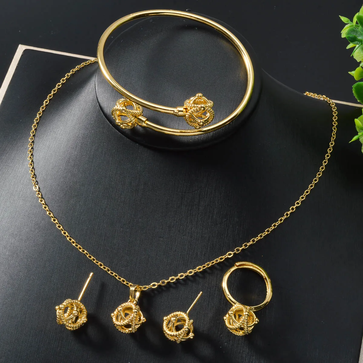Diana Baby Bohemia 4pcs Luxury Dubai Earrings Gold Plated Bracelet Necklace Wedding Bride Ring Jewelry Sets For Women Gift