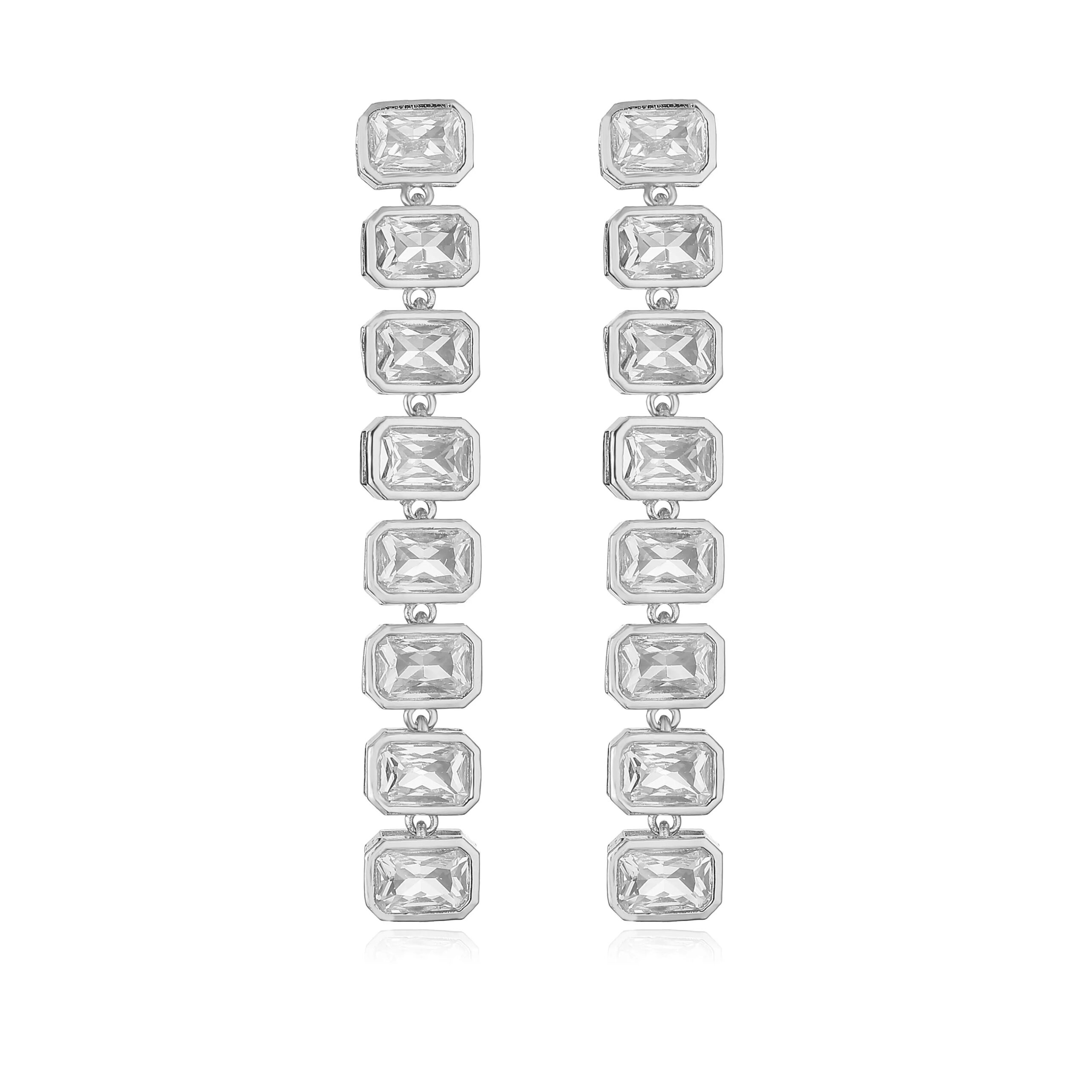 HECHENG,18K Gold Plated Luxury Jewelry Rectangular CZ Crystal Necklace Earrings Bracelet Jewelry Set, Suitable for Women's Gifts