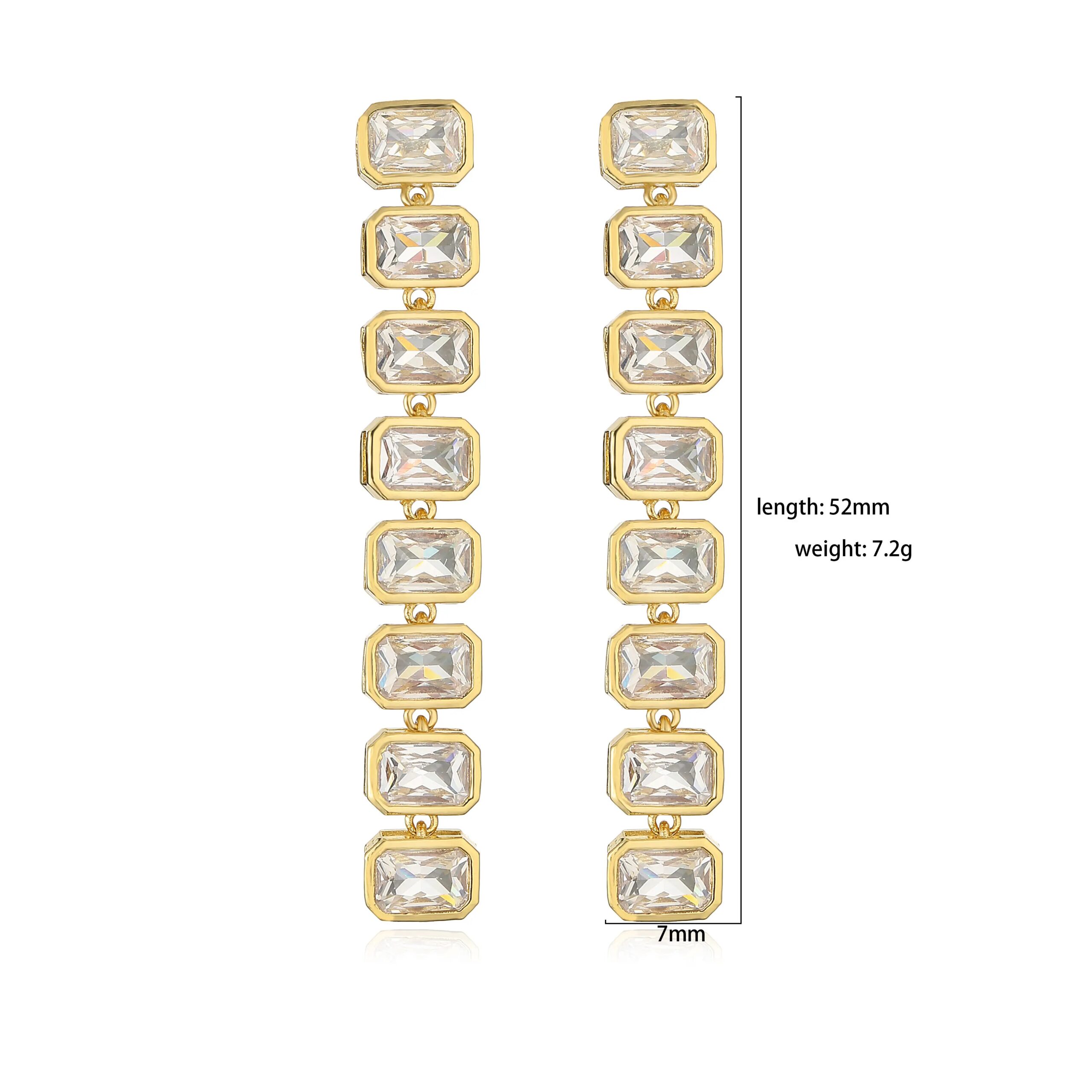 HECHENG,18K Gold Plated Luxury Jewelry Rectangular CZ Crystal Necklace Earrings Bracelet Jewelry Set, Suitable for Women's Gifts