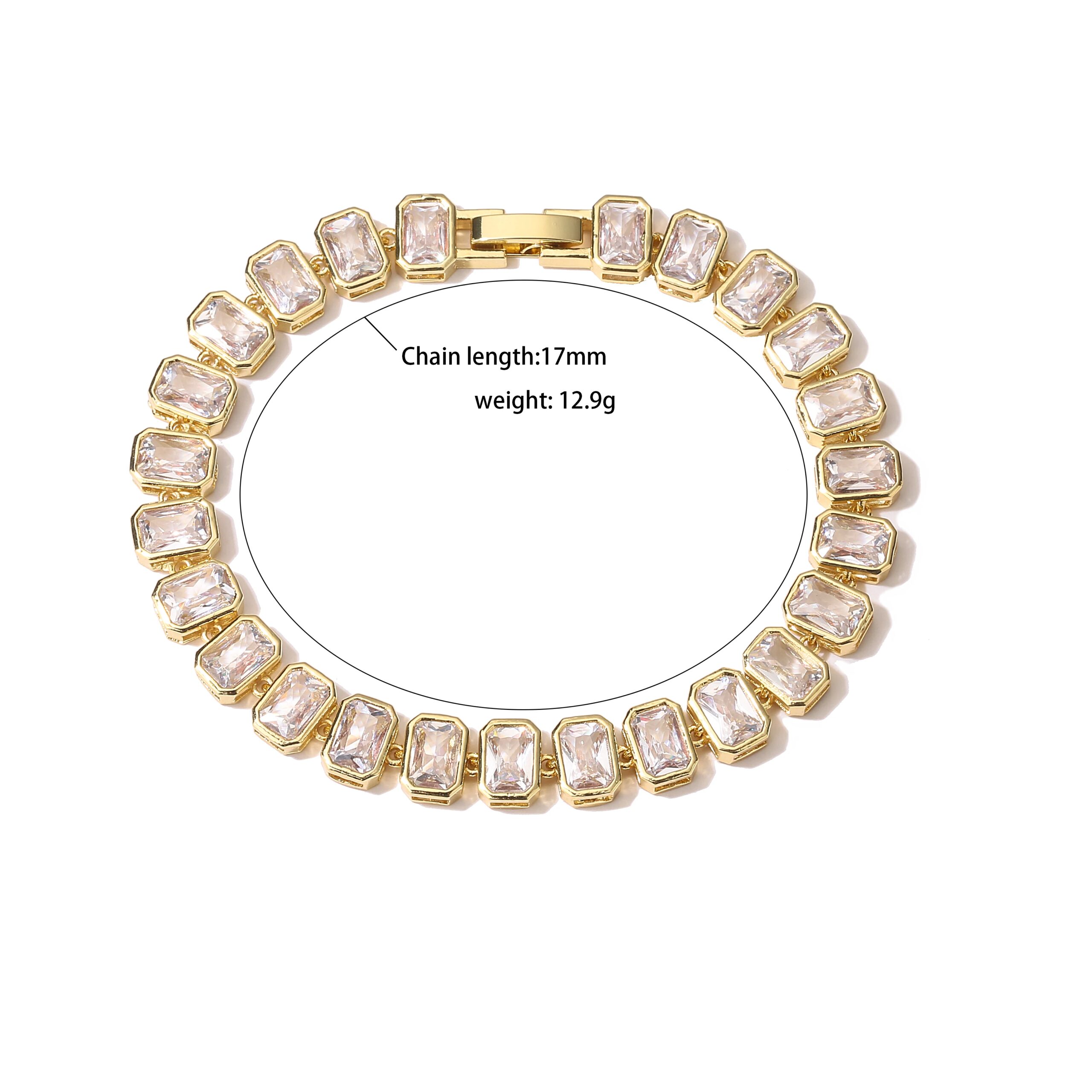 HECHENG,18K Gold Plated Luxury Jewelry Rectangular CZ Crystal Necklace Earrings Bracelet Jewelry Set, Suitable for Women's Gifts