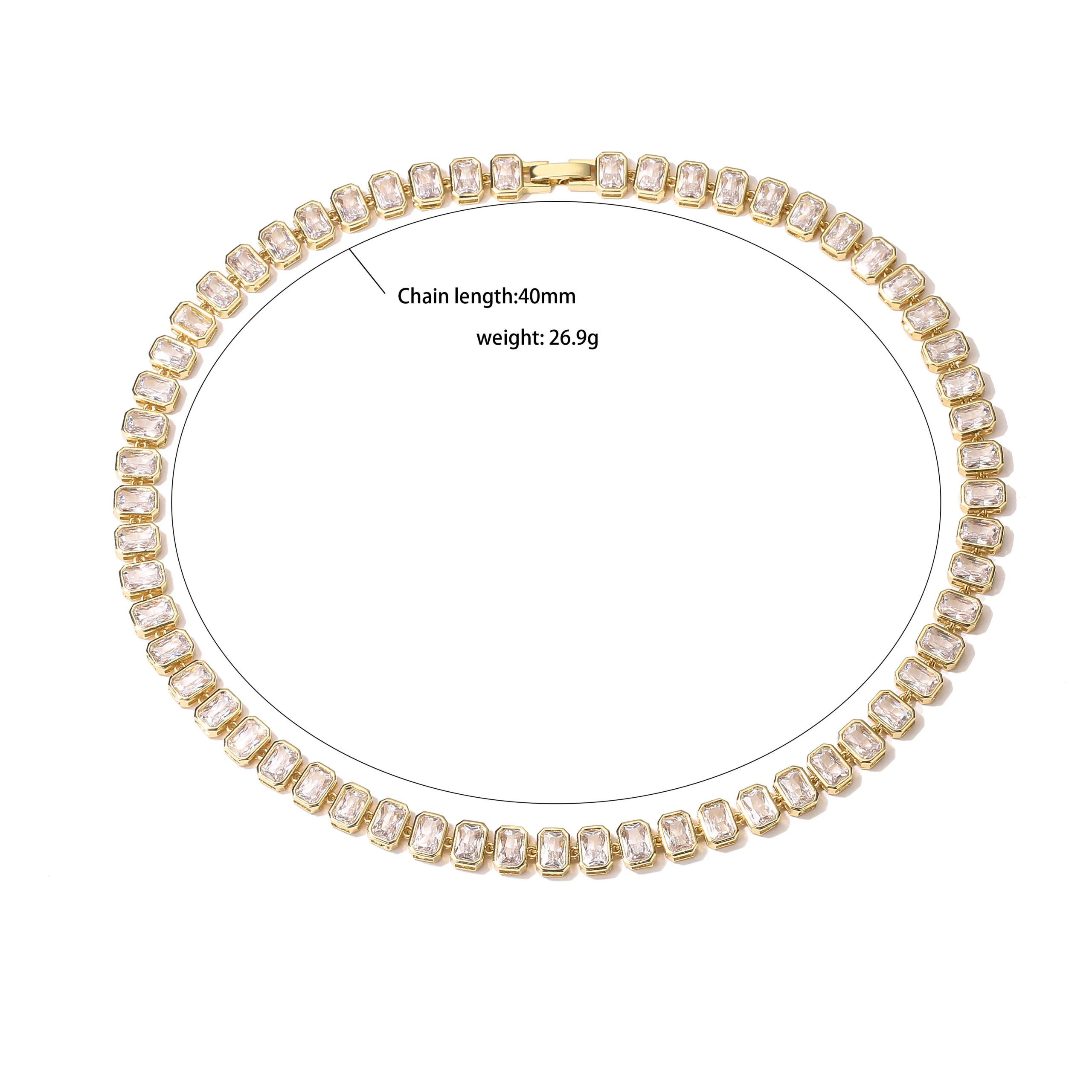 HECHENG,18K Gold Plated Luxury Jewelry Rectangular CZ Crystal Necklace Earrings Bracelet Jewelry Set, Suitable for Women's Gifts