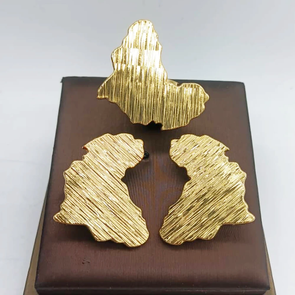 Dubai Golden Jewelry Set 18K Gold Plated Earrings and Ring for Women Wedding Bride Gift Arabic Nigerian Jewellery Accessories