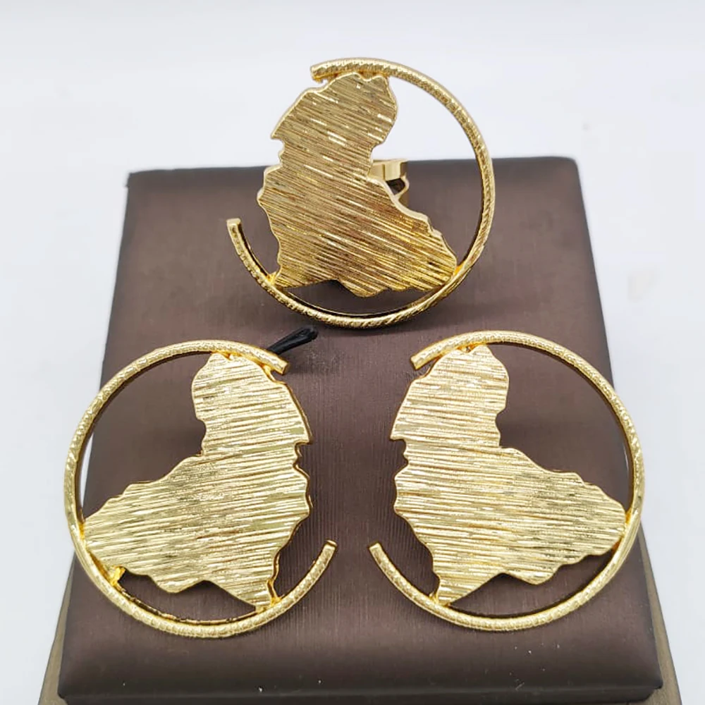 Dubai Golden Jewelry Set 18K Gold Plated Earrings and Ring for Women Wedding Bride Gift Arabic Nigerian Jewellery Accessories