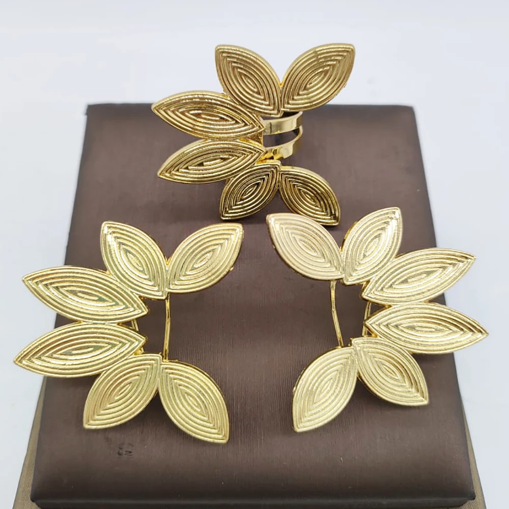 Dubai Golden Jewelry Set 18K Gold Plated Earrings and Ring for Women Wedding Bride Gift Arabic Nigerian Jewellery Accessories