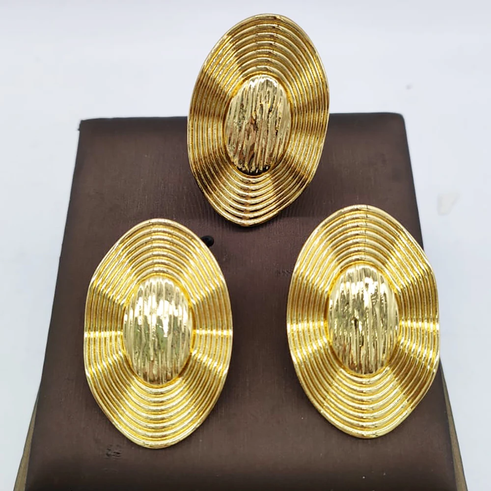 Dubai Golden Jewelry Set 18K Gold Plated Earrings and Ring for Women Wedding Bride Gift Arabic Nigerian Jewellery Accessories