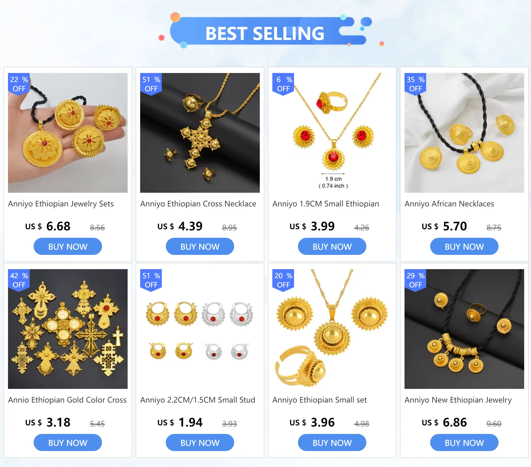 Anniyo DIY Rope Chain Ethiopian Jewelry Set Gold Color Eritrea Ethnic Style Habesha Pendant Earrings Ring #217106