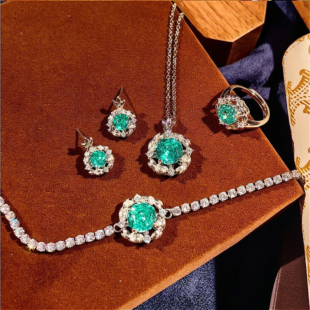 Vintage Elegant 925 Sterling Silver Millennium Rose Cut High Carbon Diamond Flower Design Brushed Craft Women's Jewelry Set