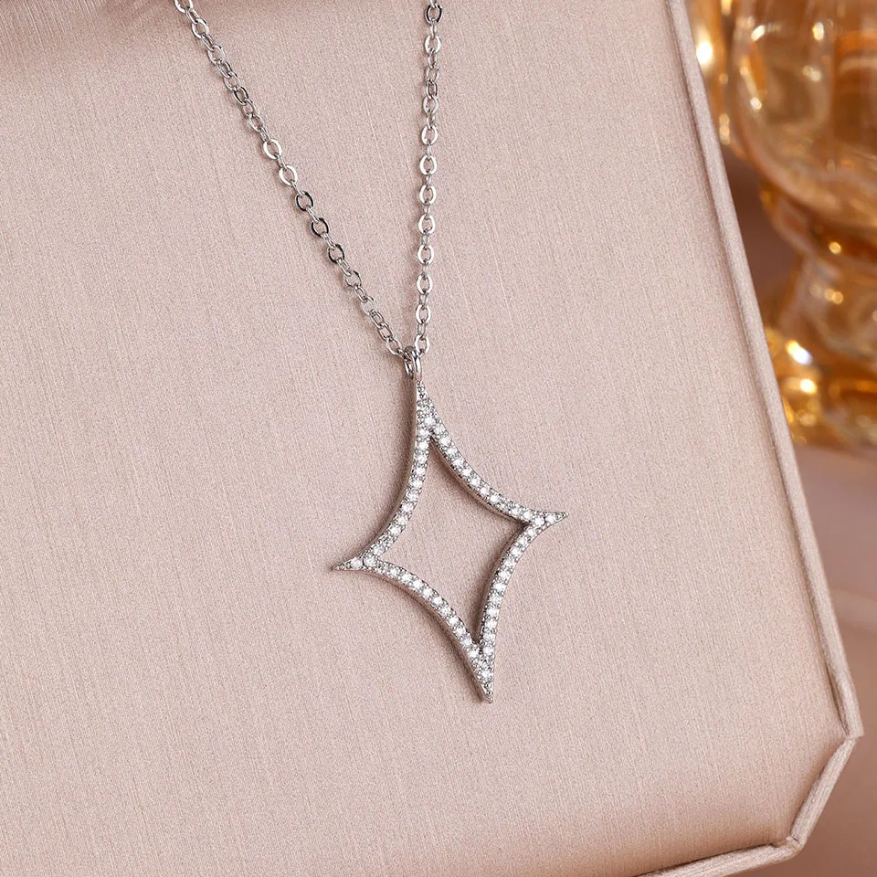 ZAKOL 4Pcs/1Pcs Creative Four Pointed Star Shiny Zircon Earring Necklace Bracelet for Women Hollow Geometric Party Jewelry