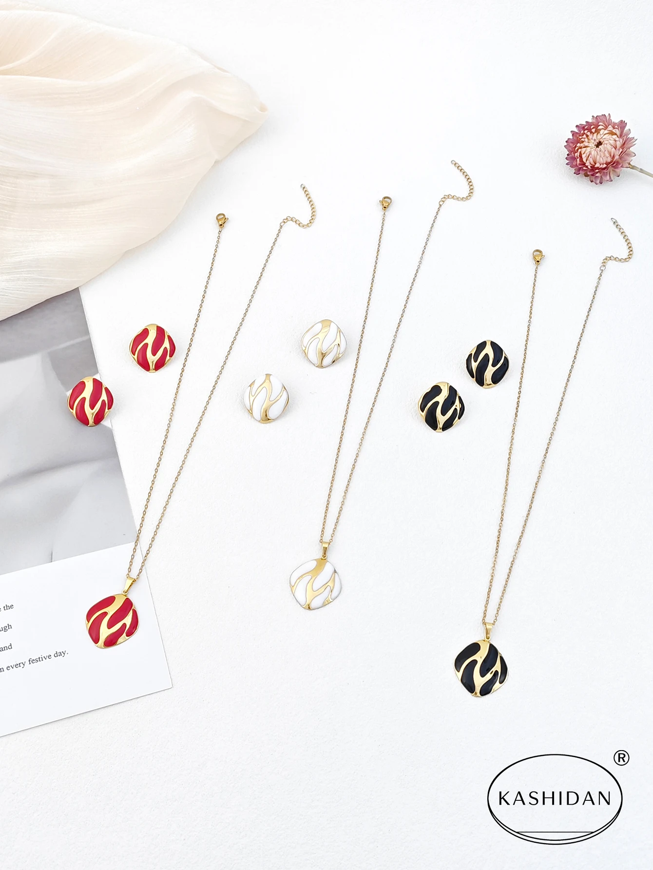 Fashion Enamel Drip Geometric Stud Earrings and Necklace Set, Stainless Steel Waterproof Hypoallergenic Women’s Jewelry Gift Fashion Enamel Drip Geometric Stud Earrings and Necklace Set, Stainless Steel Waterproof Hypoallergenic Women's Jewelry Gift