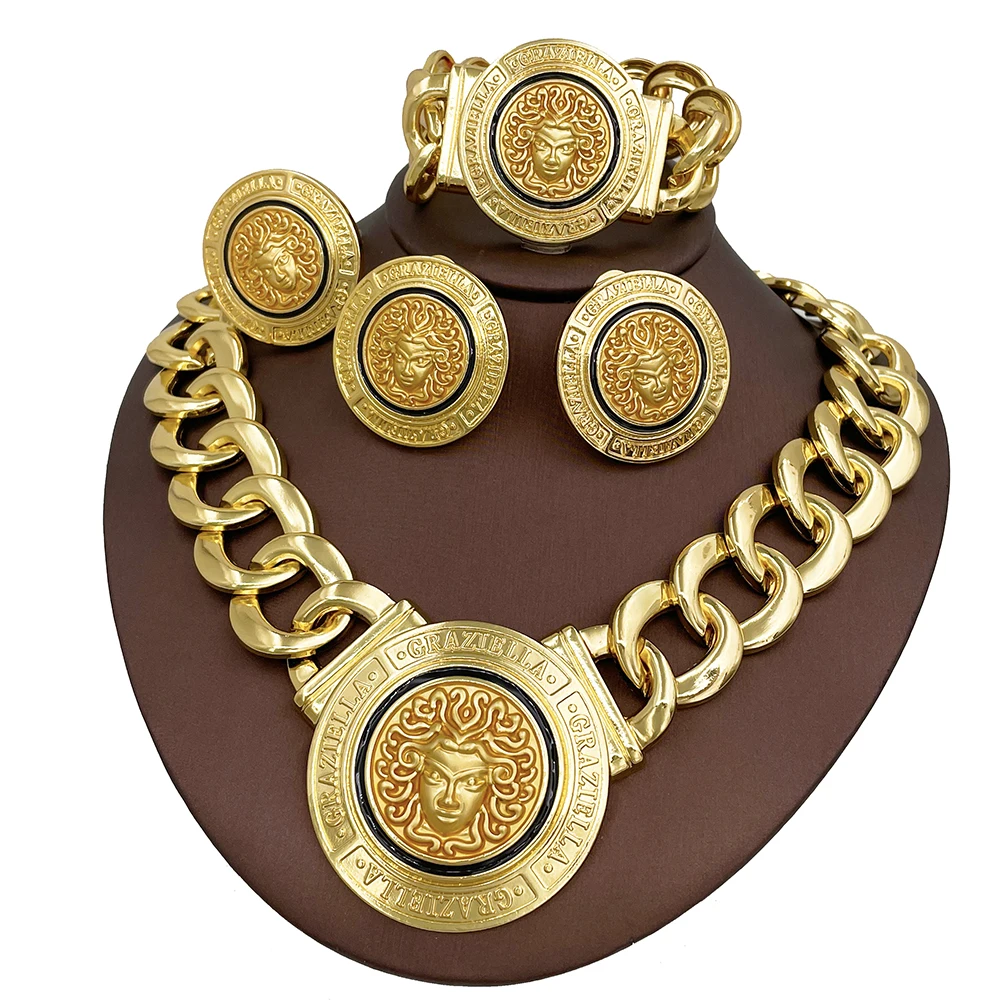 Hip Hop Jewelry Set Fashion Lion Heads Necklaces Cuban Link Bracelet Earring Ring For Women Cocktail Party Jewelry Gifts 2026