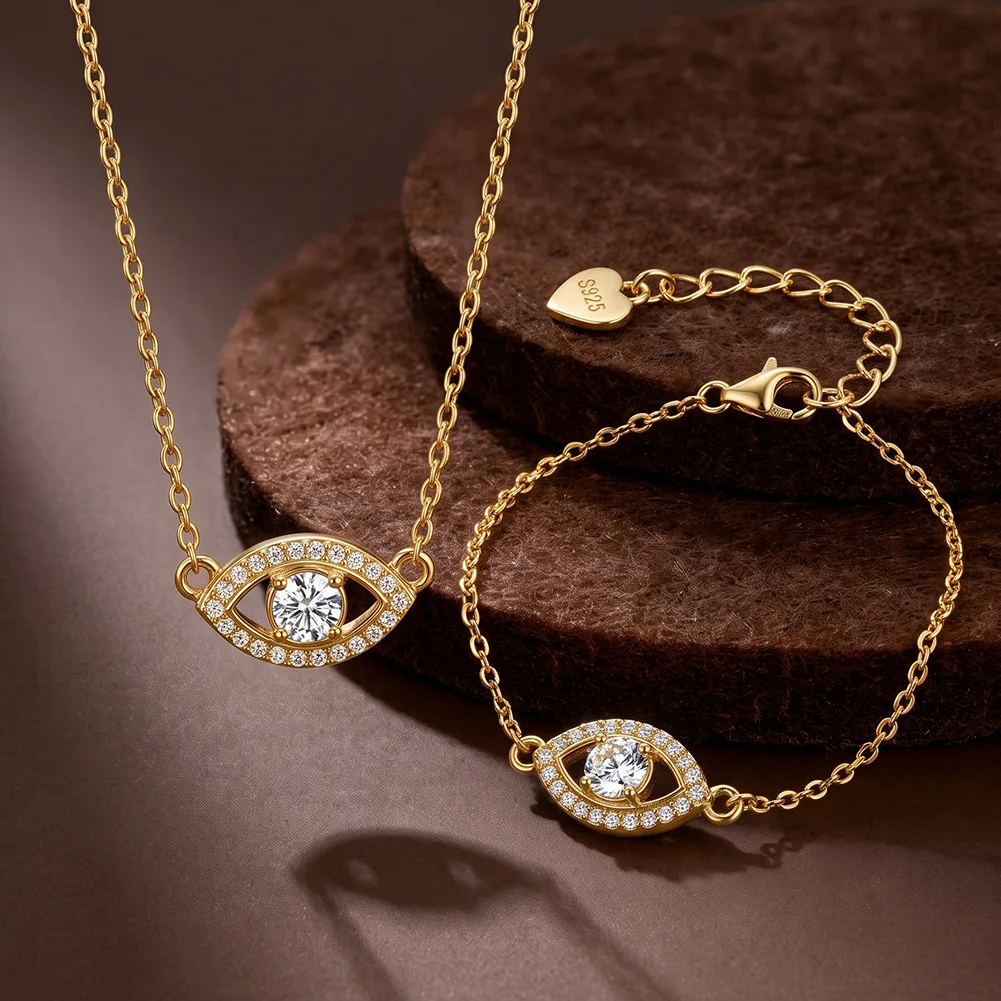 Gra Certified Eye Shape Moissanite Jewelry Set For Women 925 Sterling Silver 3mm Diamond Bracelet Pendant Necklace Adjustable
