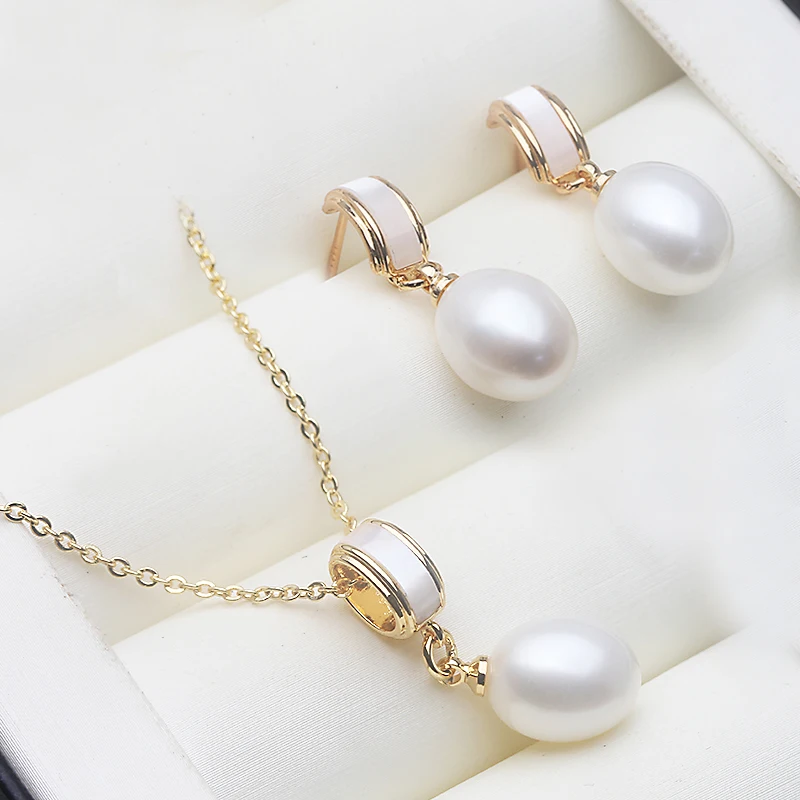 Real Natural Freshwater Pearl Necklace Earrings Set,925 Silver Set of Earrings With Pearls Wife Mother Birthday Gift Pink White