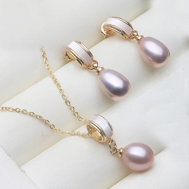 Real Natural Freshwater Pearl Necklace Earrings Set,925 Silver Set of Earrings With Pearls Wife Mother Birthday Gift Pink White