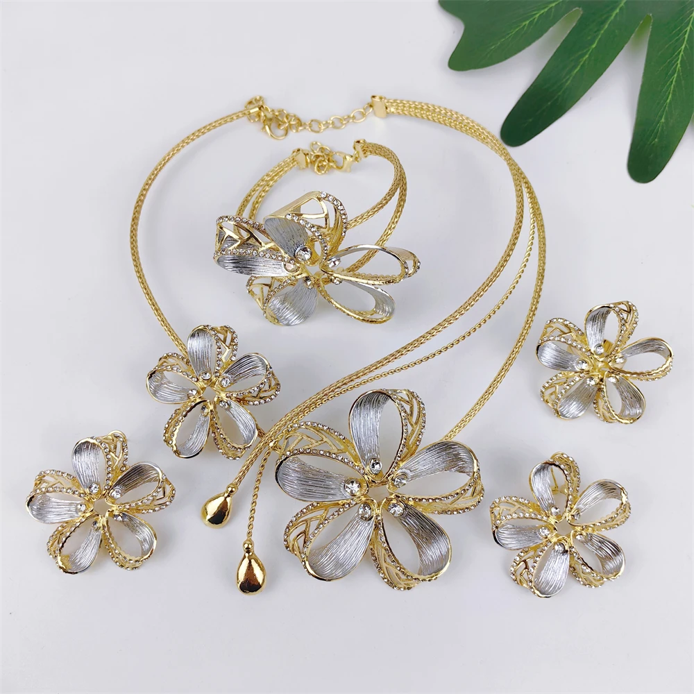 Original Dubai 18K Gold Plated Jewelry Set Women Exquisite Italian Necklace Earrings Bracelet Ring Bridal Wedding Party Gifts