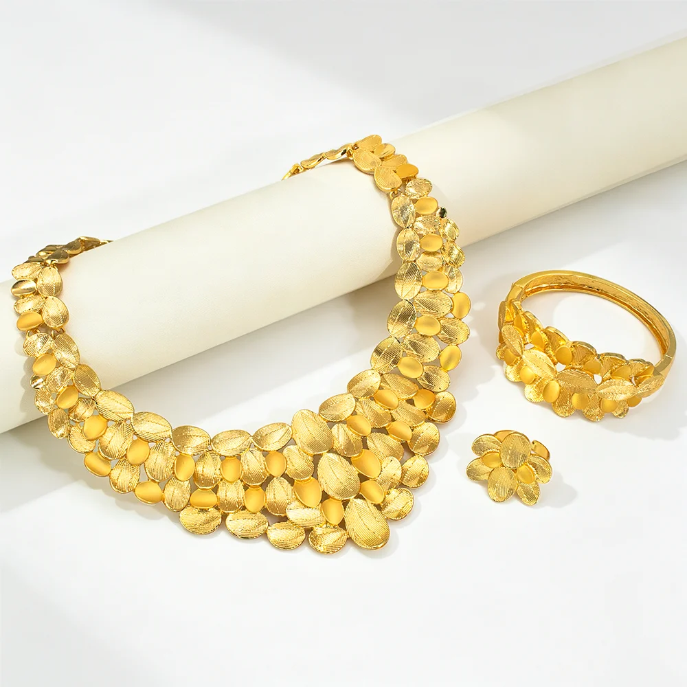 GZJPEI Luxury 18K Gold Plated Jewelry Set Layered Petal Design Nigeria Brazilian Wedding Jewelry For Mother & Friends Best Gifts GZJPEI Luxury 18K Gold Plated Jewelry Set Layered Petal Design Nigeria Brazilian Wedding Jewelry For Mother & Friends Best Gifts