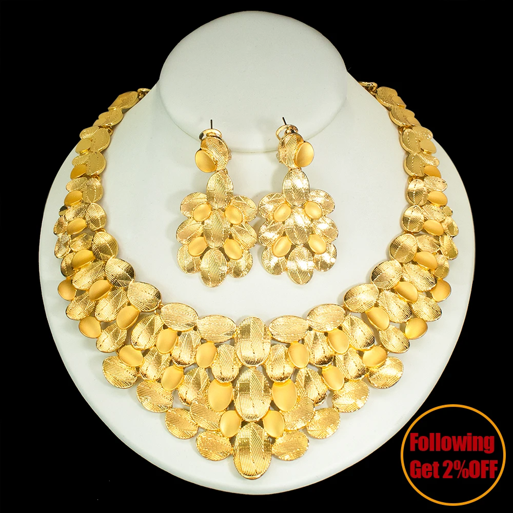 GZJPEI Luxury 18K Gold Plated Jewelry Set Layered Petal Design Nigeria Brazilian Wedding Jewelry For Mother & Friends Best Gifts GZJPEI Luxury 18K Gold Plated Jewelry Set Layered Petal Design Nigeria Brazilian Wedding Jewelry For Mother & Friends Best Gifts