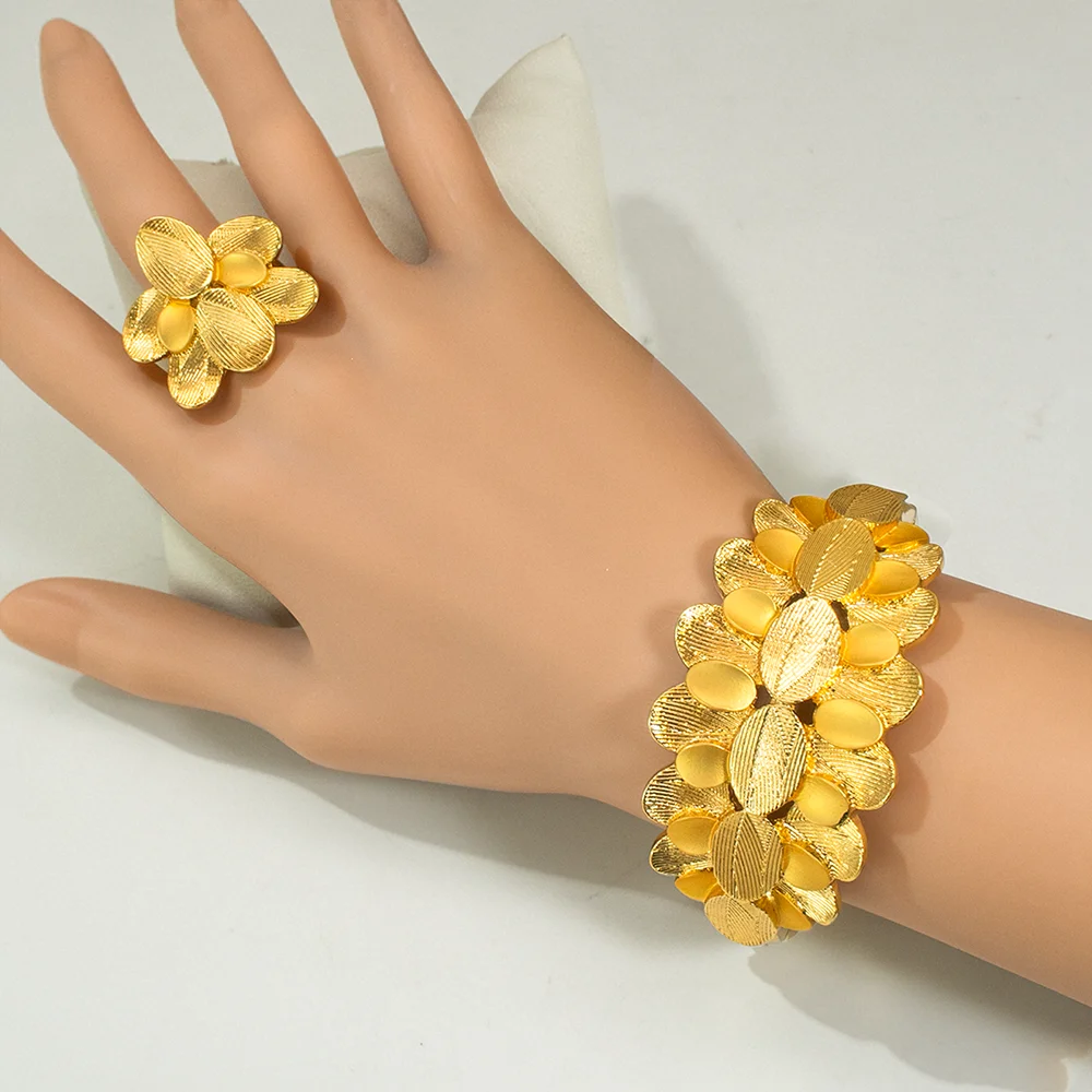 GZJPEI Luxury 18K Gold Plated Jewelry Set Layered Petal Design Nigeria Brazilian Wedding Jewelry For Mother & Friends Best Gifts