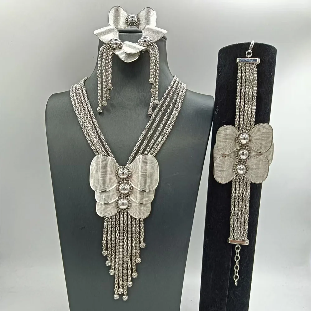 High Quality Classic 4pcs 2 Rows African Dubai Jewelry Set For Women Wedding Party Cubic Zircon Halloween Party Jewelry Gift