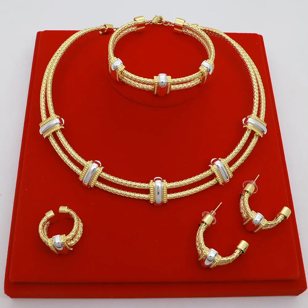 High Quality Classic 4pcs 2 Rows African Dubai Jewelry Set For Women Wedding Party Cubic Zircon Halloween Party Jewelry Gift
