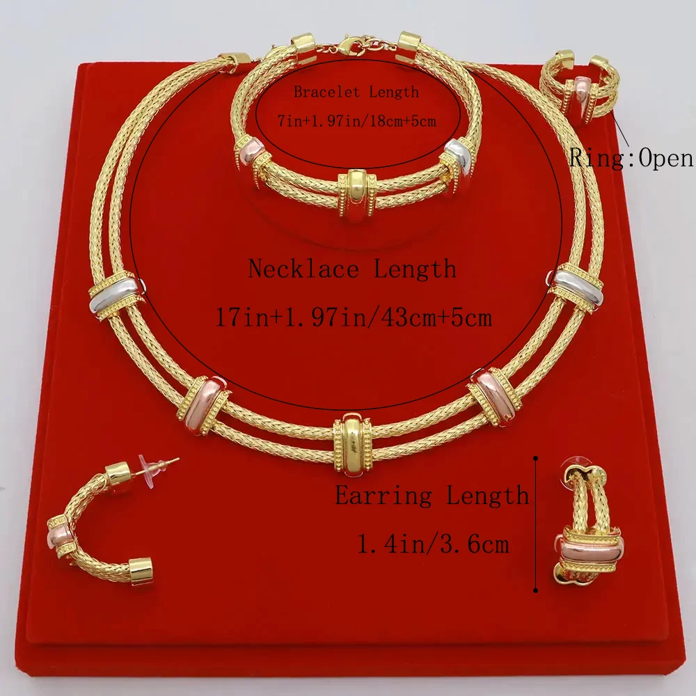 High Quality Classic 4pcs 2 Rows African Dubai Jewelry Set For Women Wedding Party Cubic Zircon Halloween Party Jewelry Gift