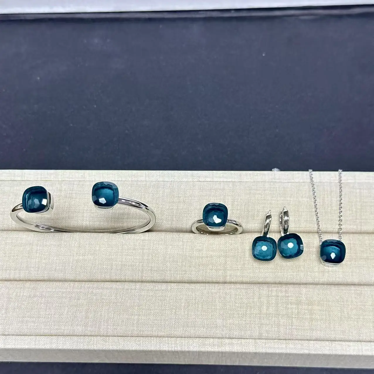 4Pcs/Set Women Ring Earrings Necklace Bangle Jewelry Set Colorful Crystal Gold Plated Fashion Jewelry Gift for Women