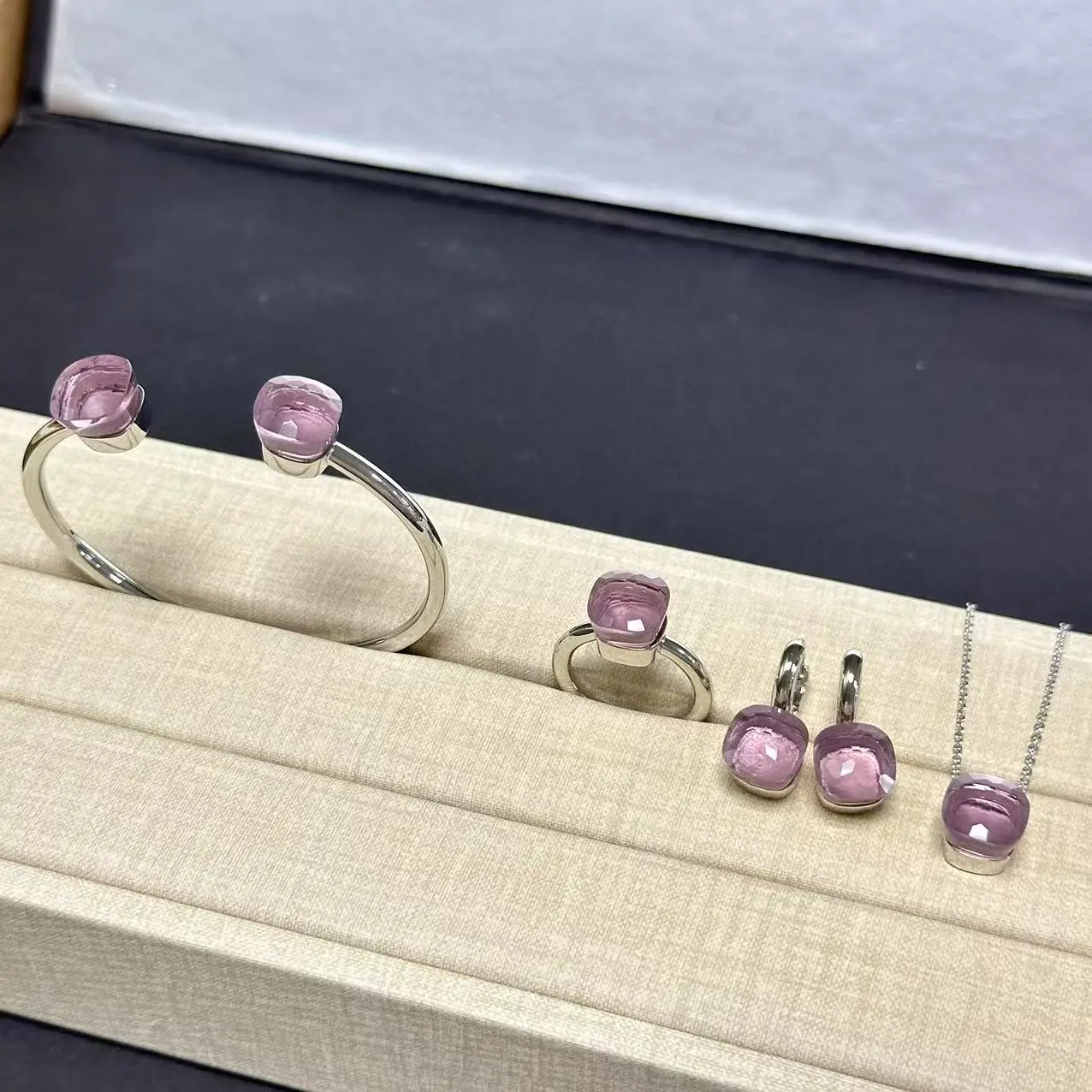 4Pcs/Set Women Ring Earrings Necklace Bangle Jewelry Set Colorful Crystal Gold Plated Fashion Jewelry Gift for Women