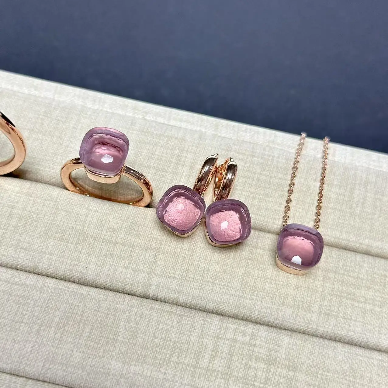 4Pcs/Set Women Ring Earrings Necklace Bangle Jewelry Set Colorful Crystal Gold Plated Fashion Jewelry Gift for Women