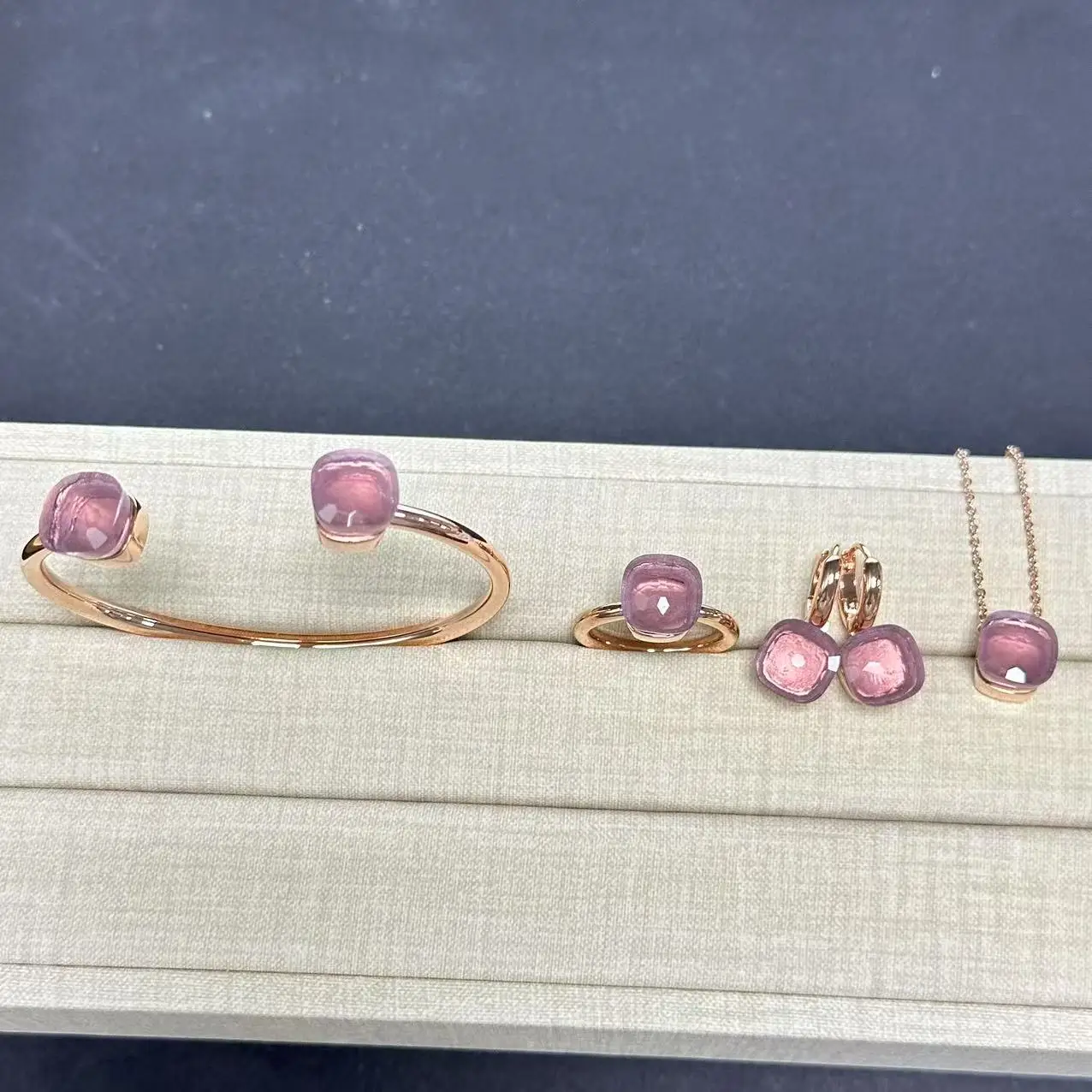 4Pcs/Set Women Ring Earrings Necklace Bangle Jewelry Set Colorful Crystal Gold Plated Fashion Jewelry Gift for Women