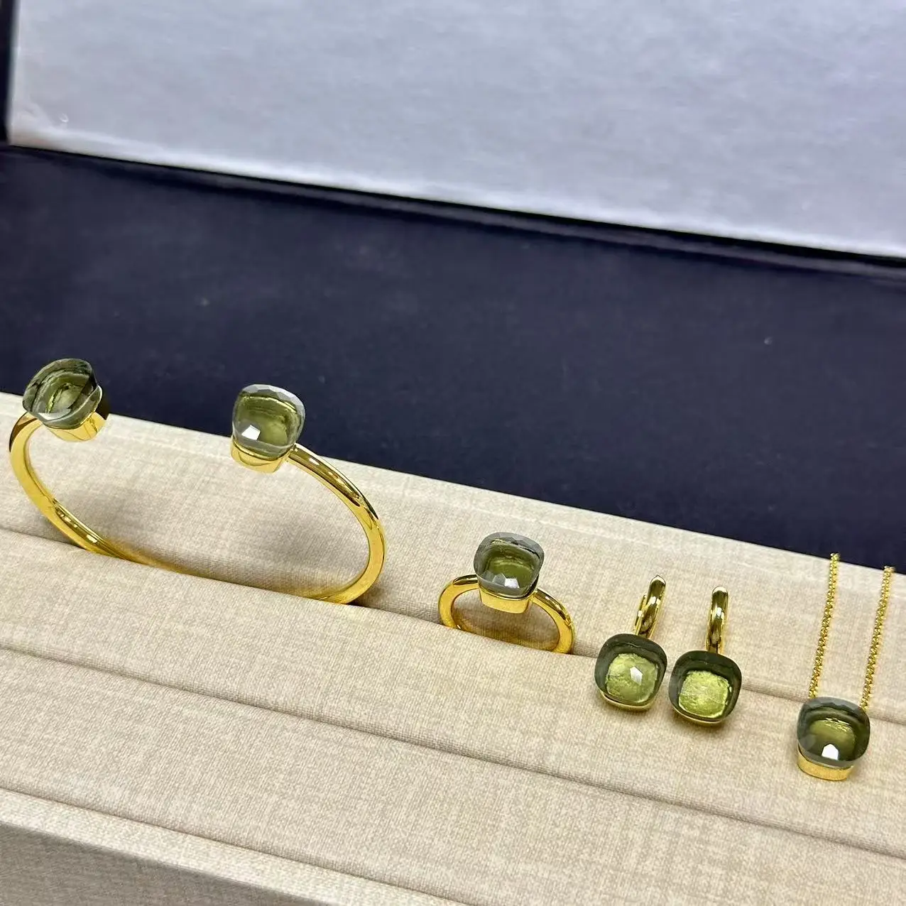 4Pcs/Set Women Ring Earrings Necklace Bangle Jewelry Set Colorful Crystal Gold Plated Fashion Jewelry Gift for Women