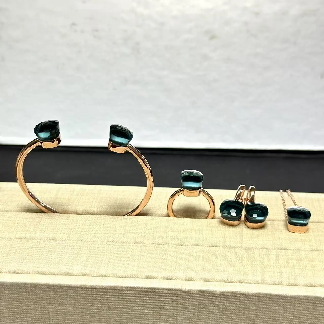 4Pcs/Set Women Ring Earrings Necklace Bangle Jewelry Set Colorful Crystal Gold Plated Fashion Jewelry Gift for Women