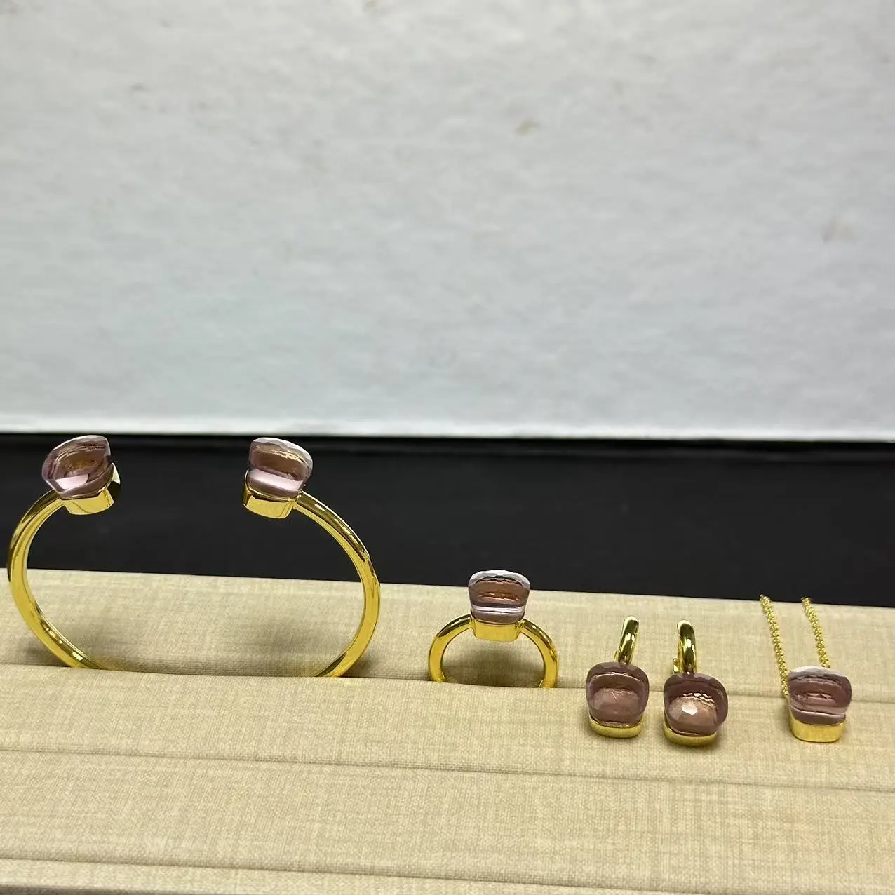 4Pcs/Set Women Ring Earrings Necklace Bangle Jewelry Set Colorful Crystal Gold Plated Fashion Jewelry Gift for Women