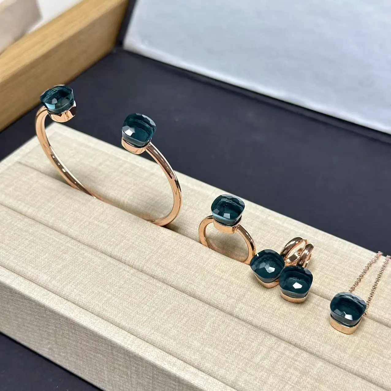 4Pcs/Set Women Ring Earrings Necklace Bangle Jewelry Set Colorful Crystal Gold Plated Fashion Jewelry Gift for Women