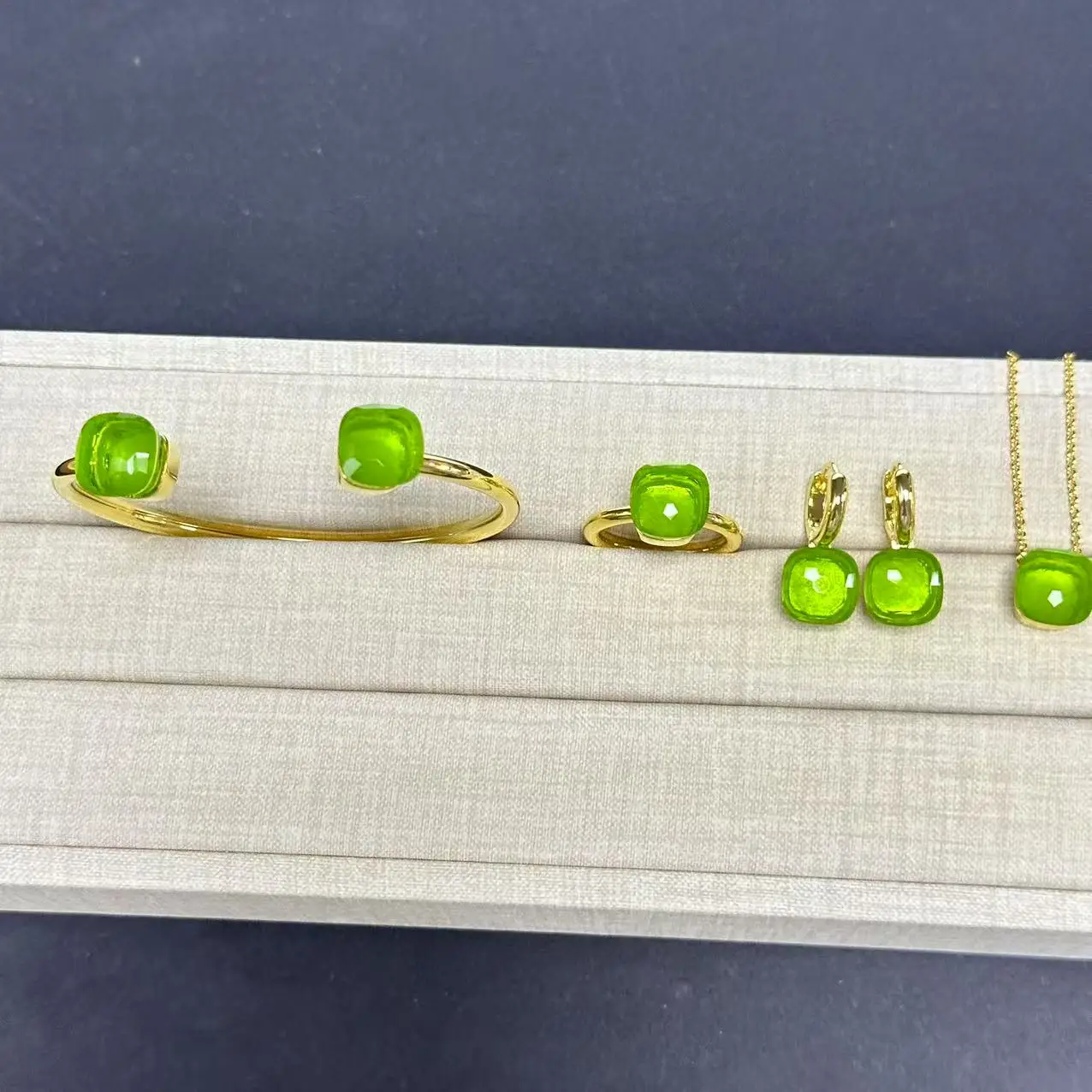 4Pcs/Set Women Ring Earrings Necklace Bangle Jewelry Set Colorful Crystal Gold Plated Fashion Jewelry Gift for Women