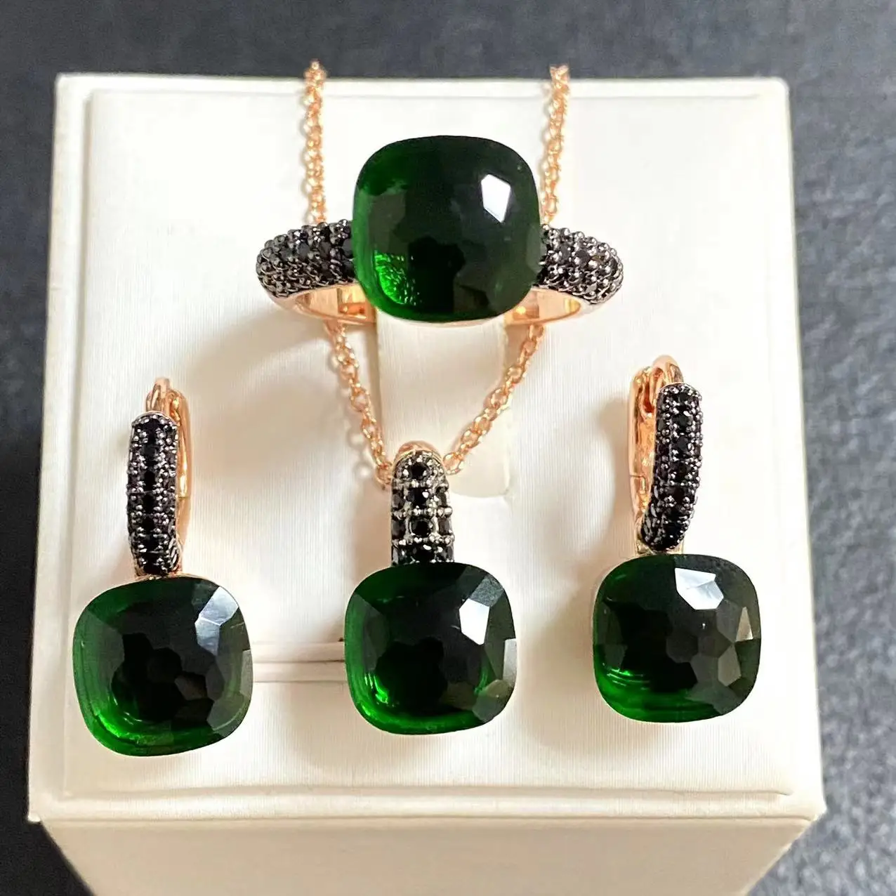 3Pcs/Set Women Ring Earrings Necklace Jewelry Set Inlay Black Zircon Gun Black Plated Crystal Jewelry Set Jewelry Gift