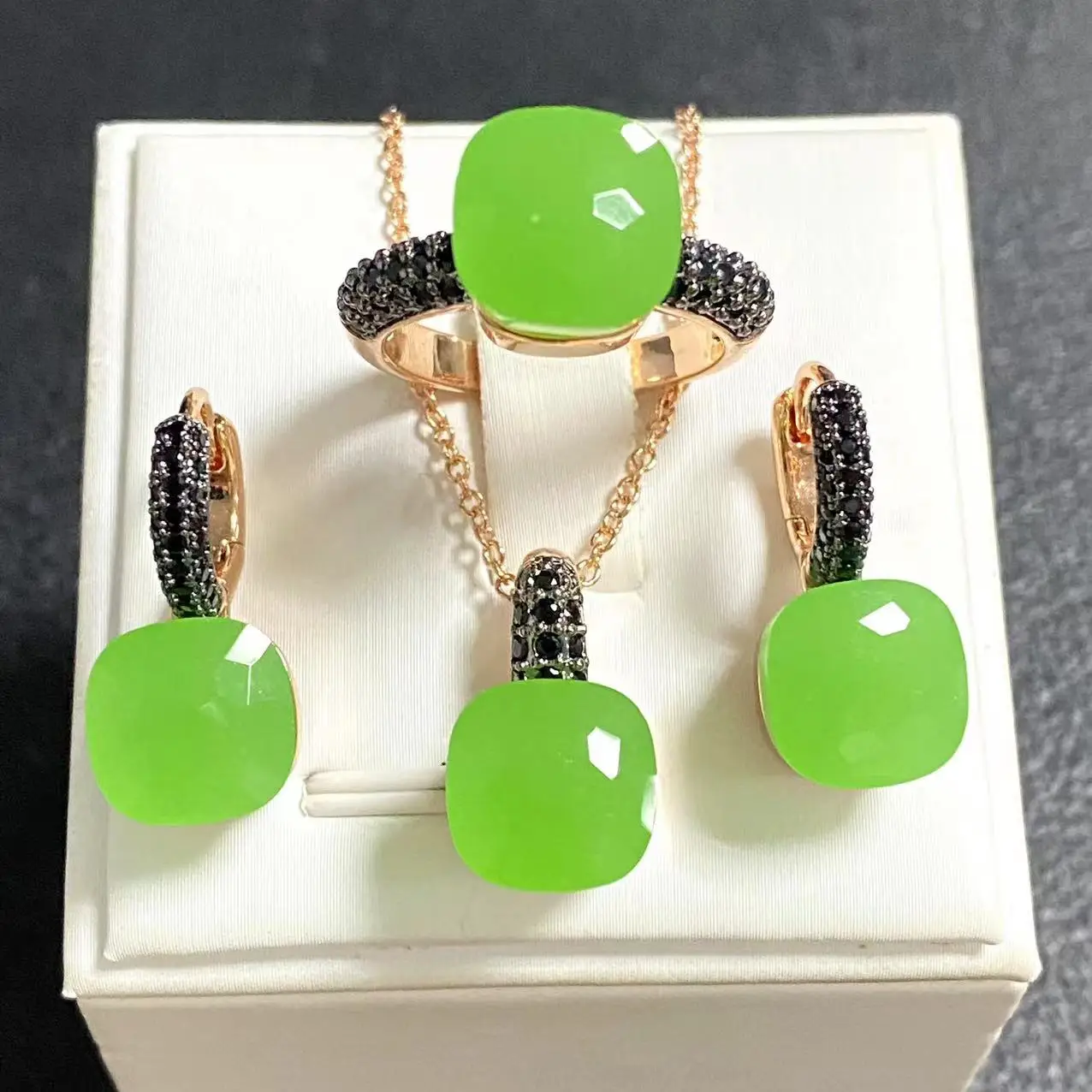 3Pcs/Set Women Ring Earrings Necklace Jewelry Set Inlay Black Zircon Gun Black Plated Crystal Jewelry Set Jewelry Gift