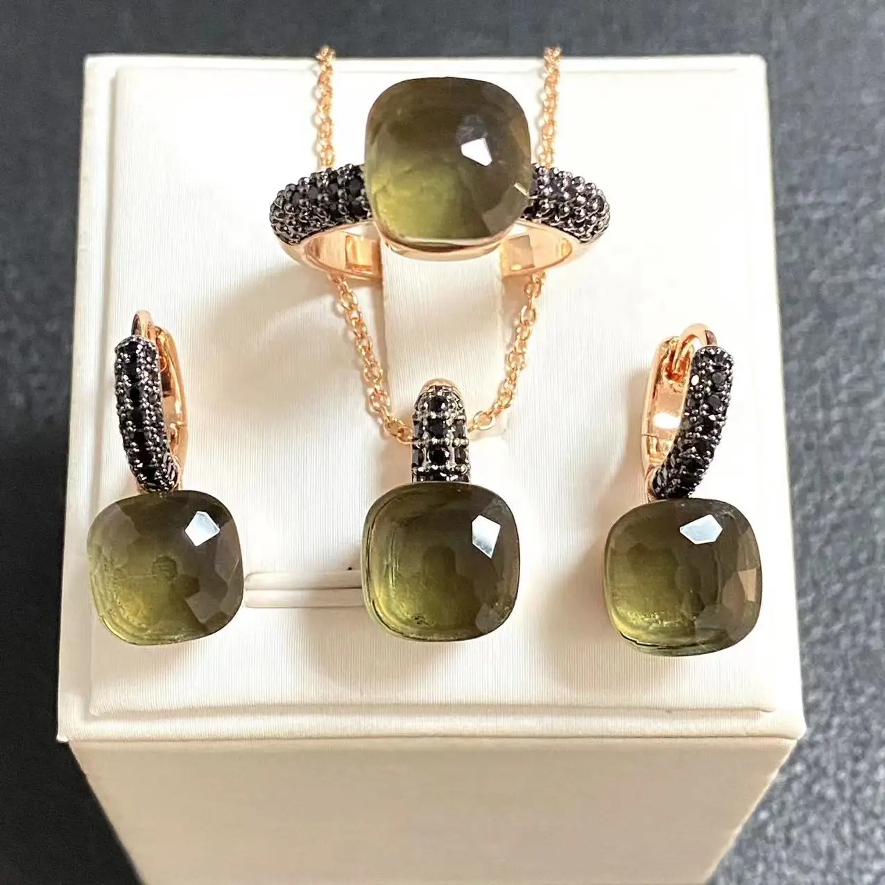 3Pcs/Set Women Ring Earrings Necklace Jewelry Set Inlay Black Zircon Gun Black Plated Crystal Jewelry Set Jewelry Gift