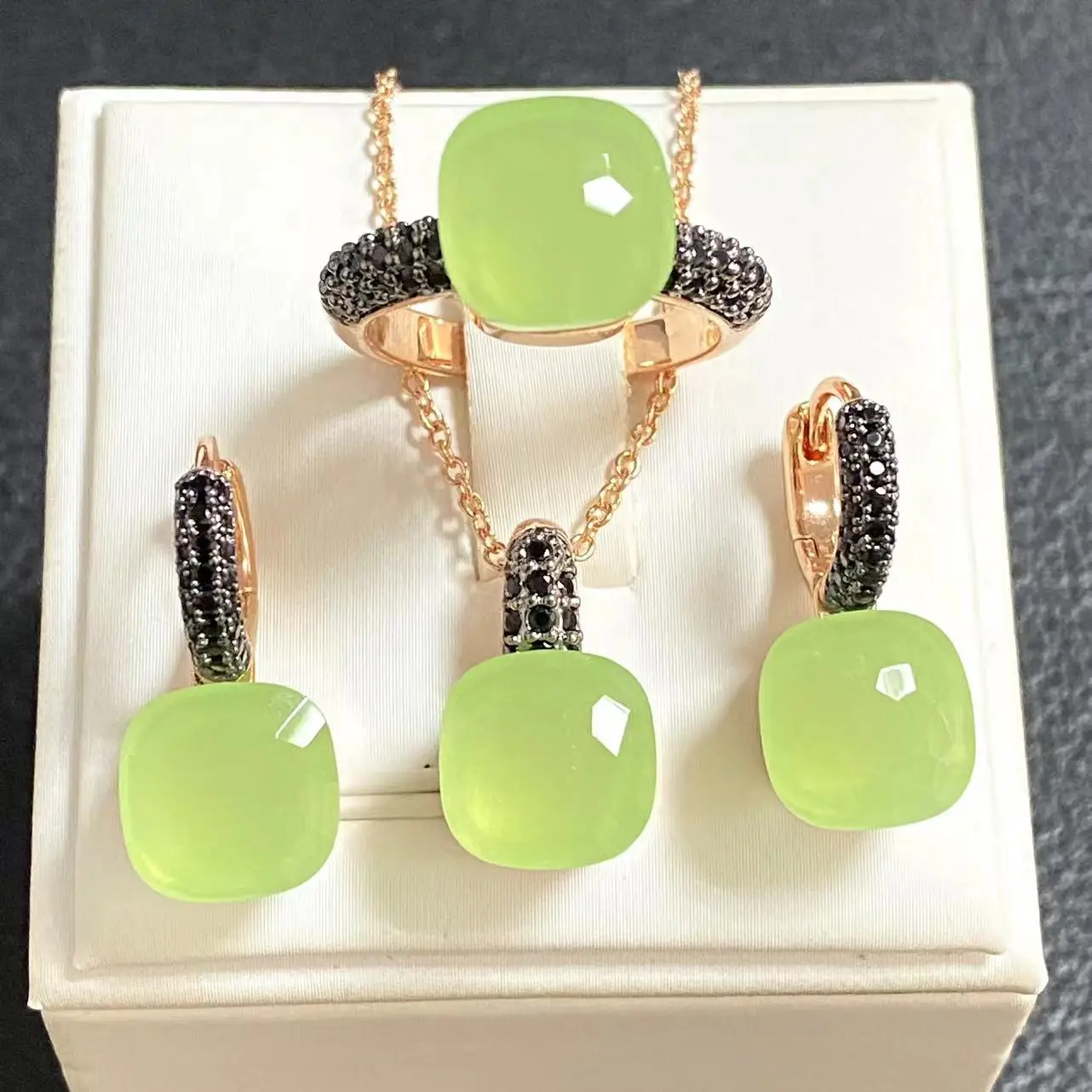 3Pcs/Set Women Ring Earrings Necklace Jewelry Set Inlay Black Zircon Gun Black Plated Crystal Jewelry Set Jewelry Gift