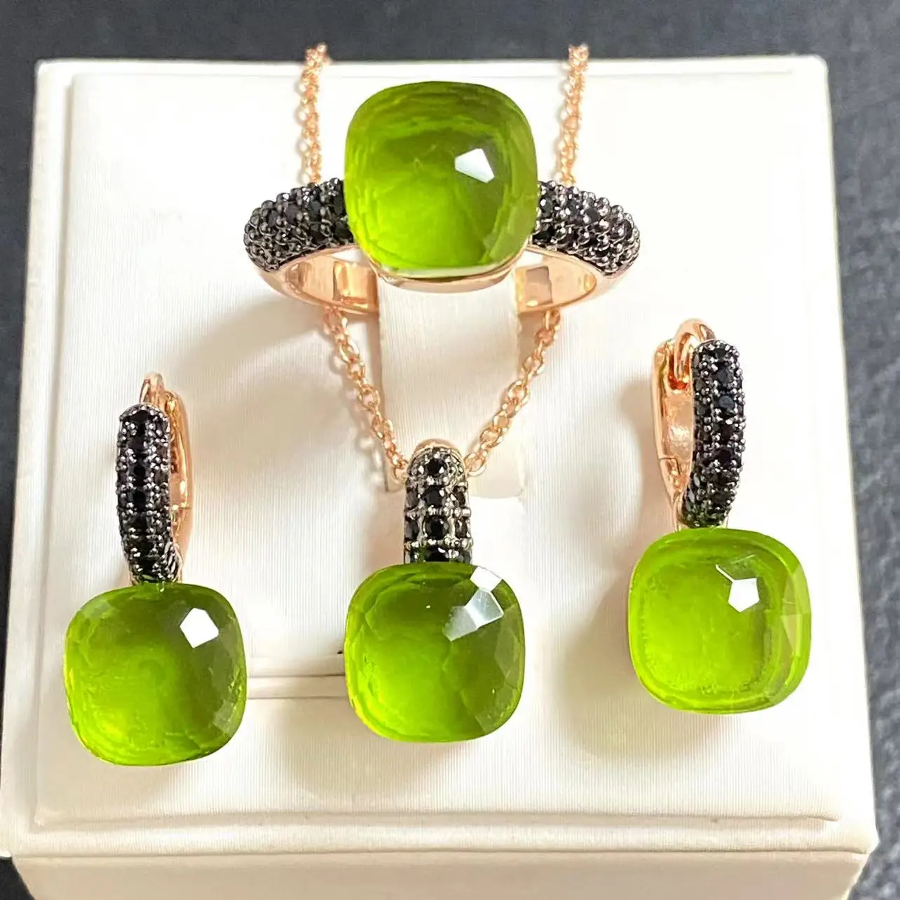 3Pcs/Set Women Ring Earrings Necklace Jewelry Set Inlay Black Zircon Gun Black Plated Crystal Jewelry Set Jewelry Gift