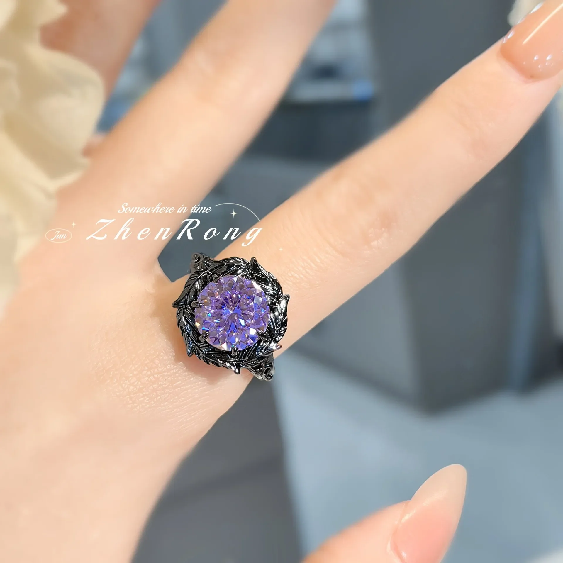 925 Sterling Silver Jewelry Set Ring Earrings Necklace Light Luxury Rose Purple High Carbon Diamond Morganite Treasure