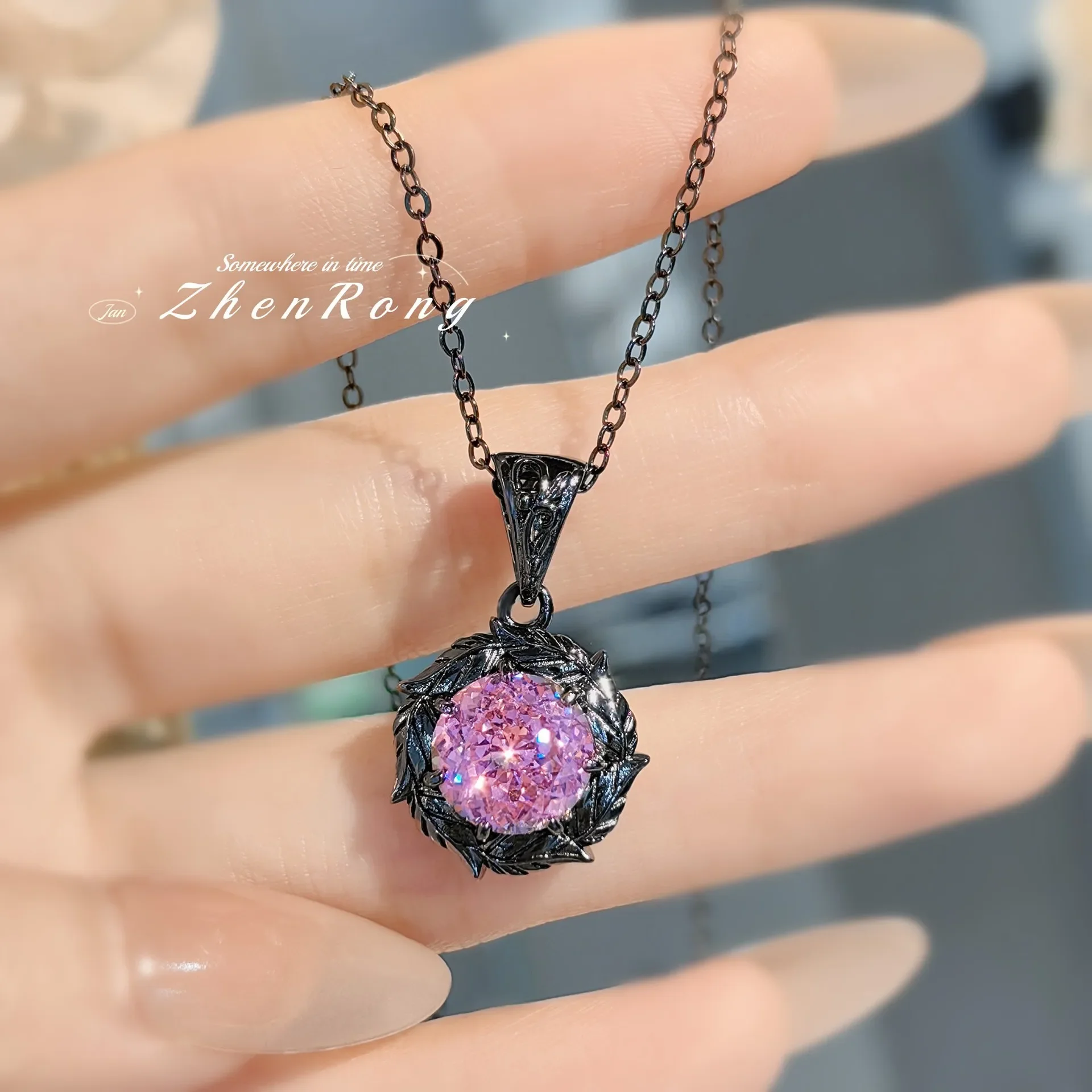 925 Sterling Silver Jewelry Set Ring Earrings Necklace Light Luxury Rose Purple High Carbon Diamond Morganite Treasure